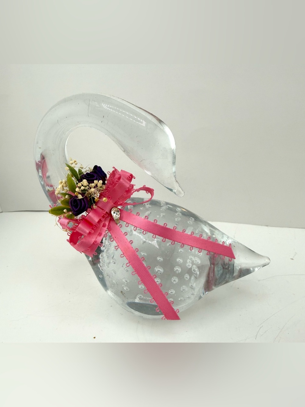 Vintage clear art glass swan paperweight